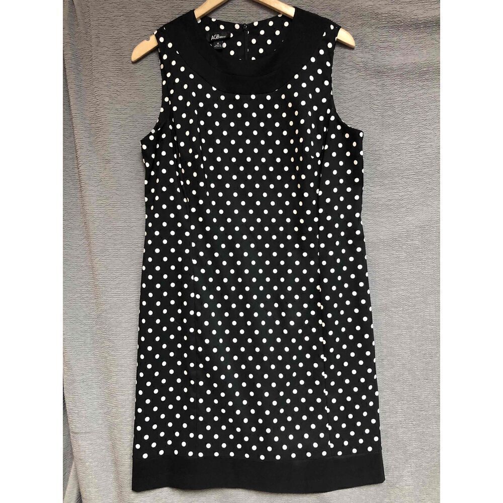 AGB Black White Polka Dot Sleeveless Shift Dress Womens Size 16